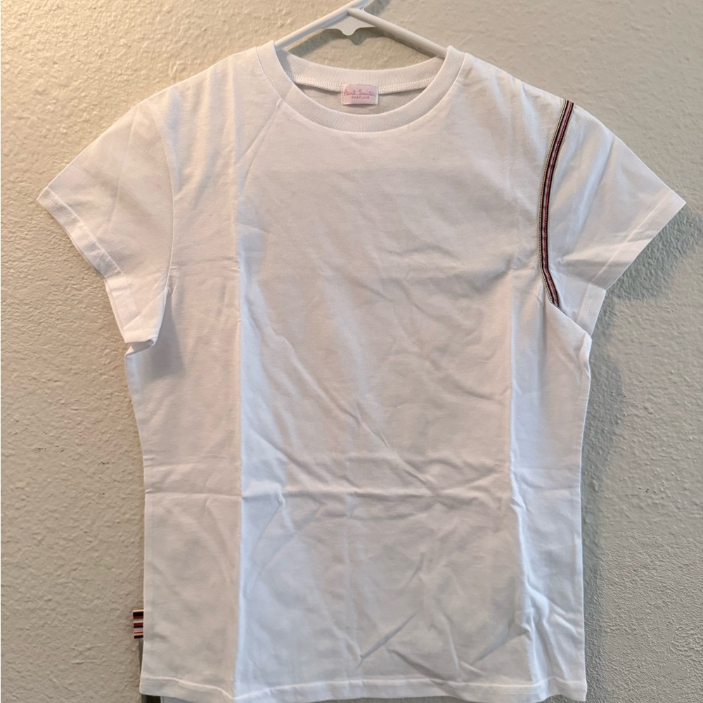 Paul Smith White Tee with Striped Sleeve Accent